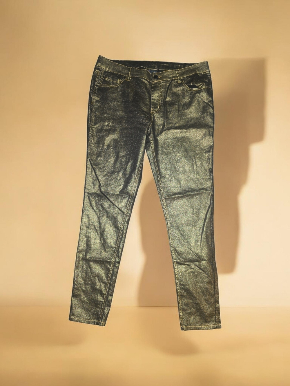 Metallic Gold Stretch Skinny Jeans - Women